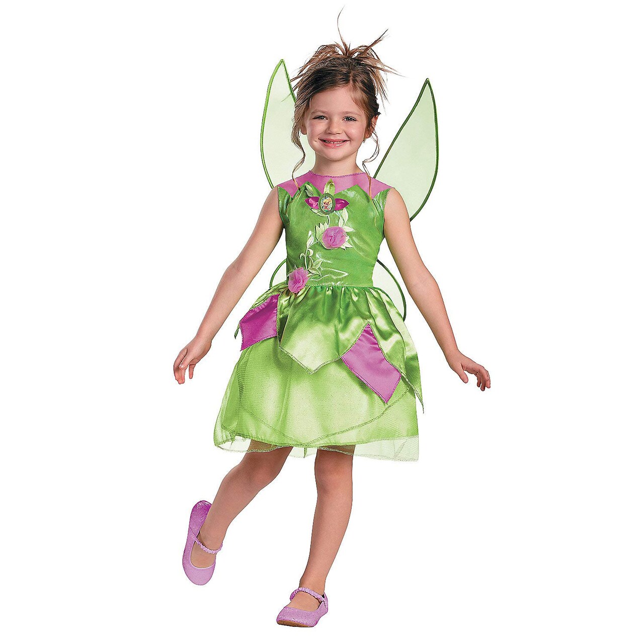 Girls Tinker Bell Costume Green Dress with Detachable Sheer Wings
